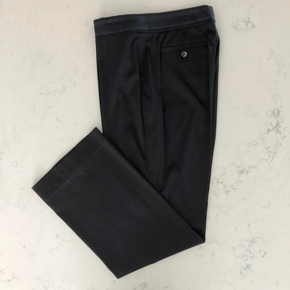 STRENESSE Straight Leg Tuxedo Style Acetate + Cotton Dress Pants Navy Sz 44